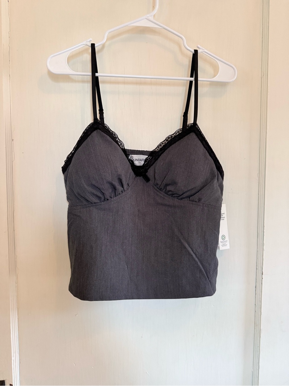 No Boundaries Charcoal Gray Lace-Trim Camisole